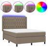 vidaXL Krevet box spring s madracem LED smeđesivi 140x200 cm tkanina