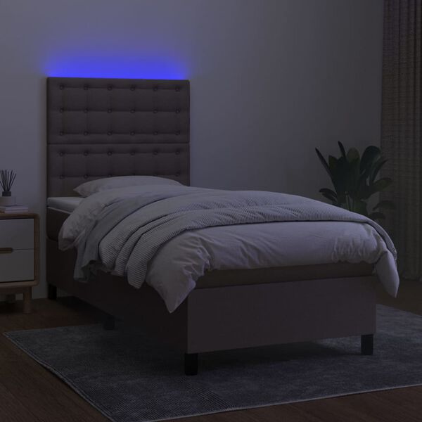 vidaXL Krevet box spring s madracem LED smeđesivi 100x200 cm tkanina
