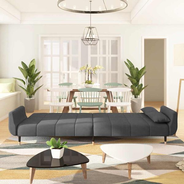 vidaXL Dvosjed na razvlačenje s dva jastuka tamnosivi bar&scaron;unasti