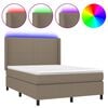 vidaXL Krevet box spring s madracem LED smeđesivi 140x200 cm tkanina