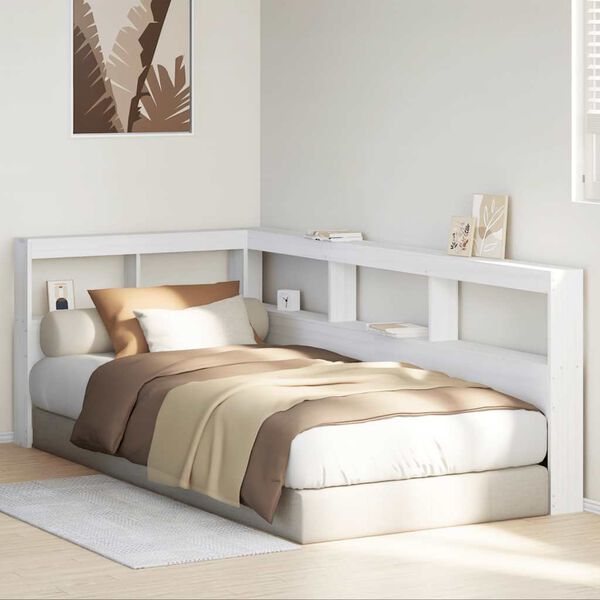 vidaXL Polica za knjige uzglavlje L-oblika bijelo 100 cm borovine