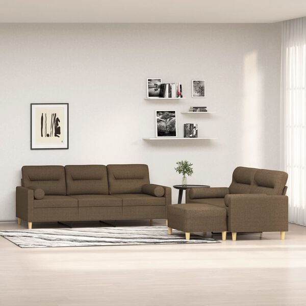 vidaXL 3-dijelni set sofa s jastucima smeđi od tkanine