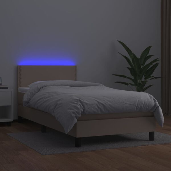 vidaXL Krevet box spring madrac LED cappuccino 90x190cm umjetna koža