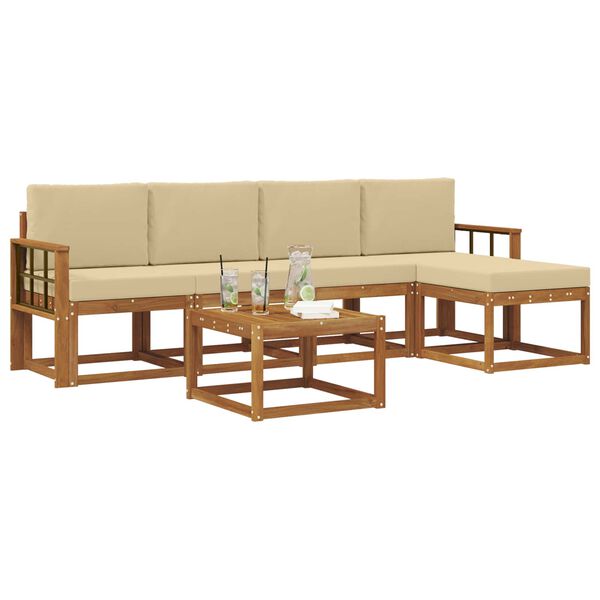 vidaXL Set vanjskih sofa 6 pcs Prirodna i bež Čvrsto drvo akacije