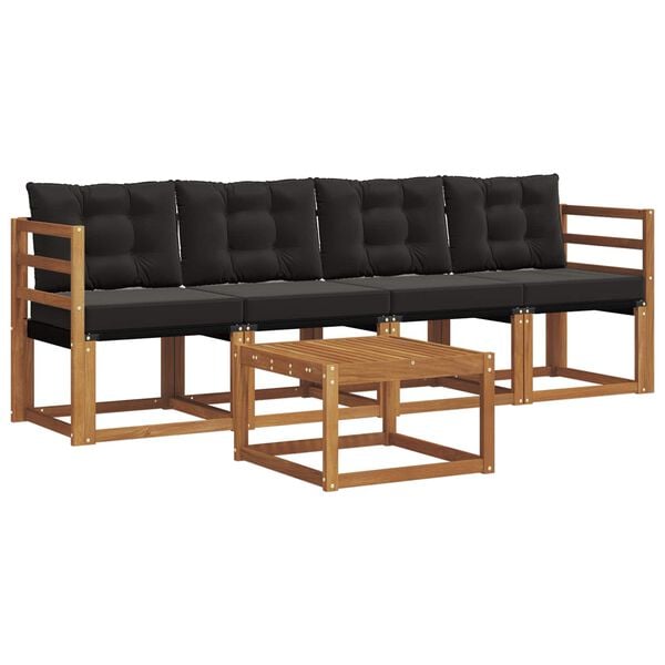 vidaXL Set vanjskih sofa s jastukom 5 pcs Prirodna i crna