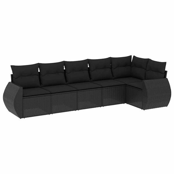 vidaXL 6-dijelni set vrtnih sofa s jastucima crni od poliratana