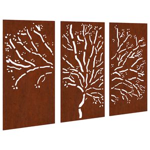 vidaXL Vrtni zidni ukrasi 3 kom 105x55 cm čelik COR-TEN uzorak stabla