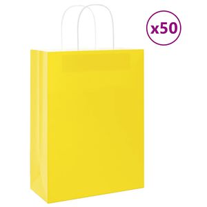 vidaXL Papirnate vrećice 50 kom s ručkama žute 26x12x35 cm