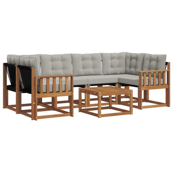 vidaXL Set vanjskih sofa s jastukom 7 pcs Prirodna i svijetlo siva