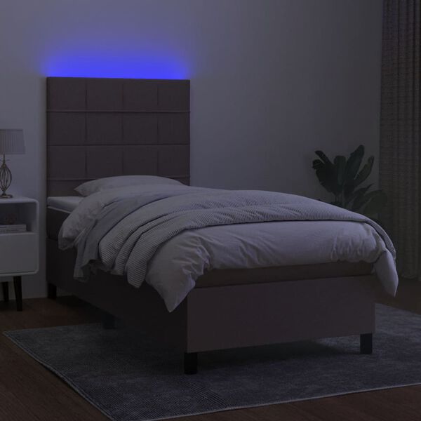 vidaXL Krevet box spring s madracem LED smeđesivi 80 x 200 cm tkanina