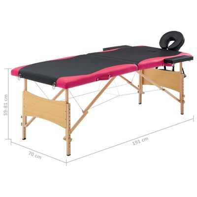 vidaXL Sklopivi stol za masažu s 2 zone drveni crno-ružičasti