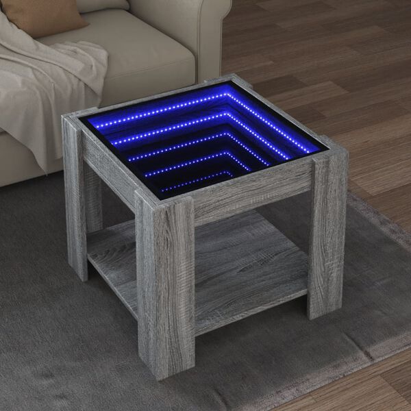 vidaXL Stolić za kavu LED boja hrasta 53x53x45 cm konstruirano drvo