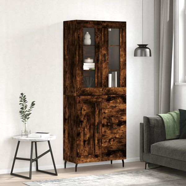 vidaXL Visoka komoda dimljeni hrast 69,5x34x180 cm konstruiranog drva