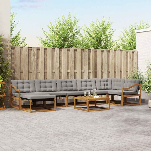 vidaXL Set vanjskih sofa s jastukom 8 pcs Prirodna i svijetlo siva