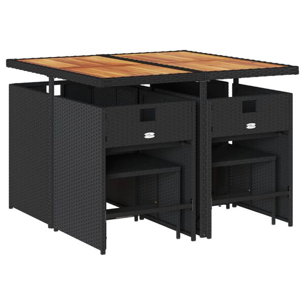 vidaXL 9-dijelni vrtni blagovaonski set s jastucima crni od poliratana