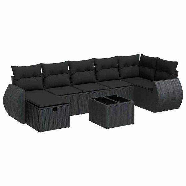 vidaXL 7-dijelni set vrtnih sofa od poliratana s jastucima crni