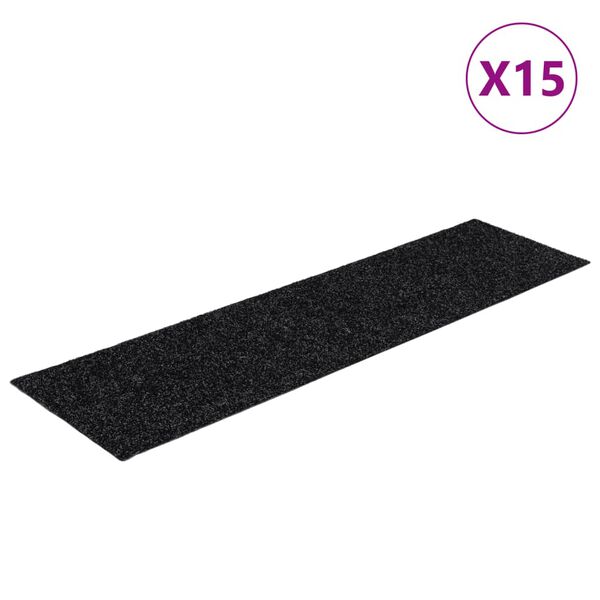 vidaXL Prostirke za stepenice samoljepljive 15 kom 76x20 cm crne pravokutne