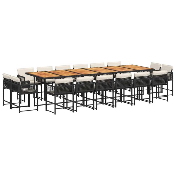 vidaXL 17-dijelni vrtni blagovaonski set s jastucima poliratan crni