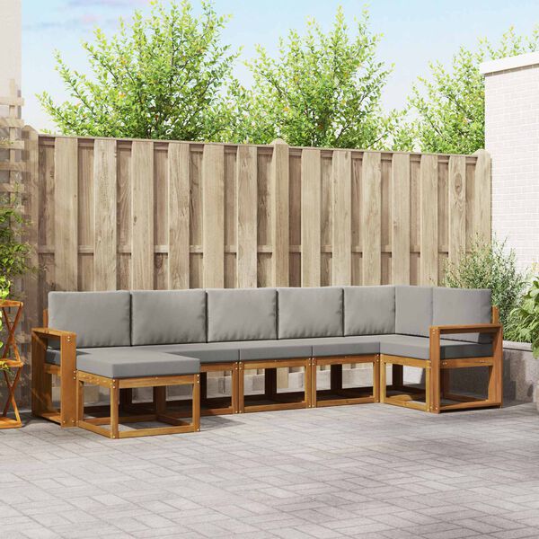 vidaXL Set vanjskih sofa s jastukom 7 pcs Prirodna i svijetlo siva