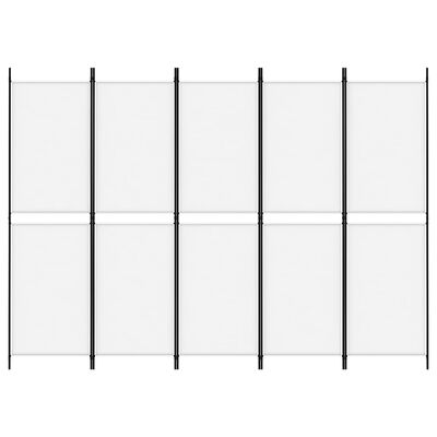 vidaXL Sobna pregrada s 5 panela bijela 250 x 180 cm od tkanine