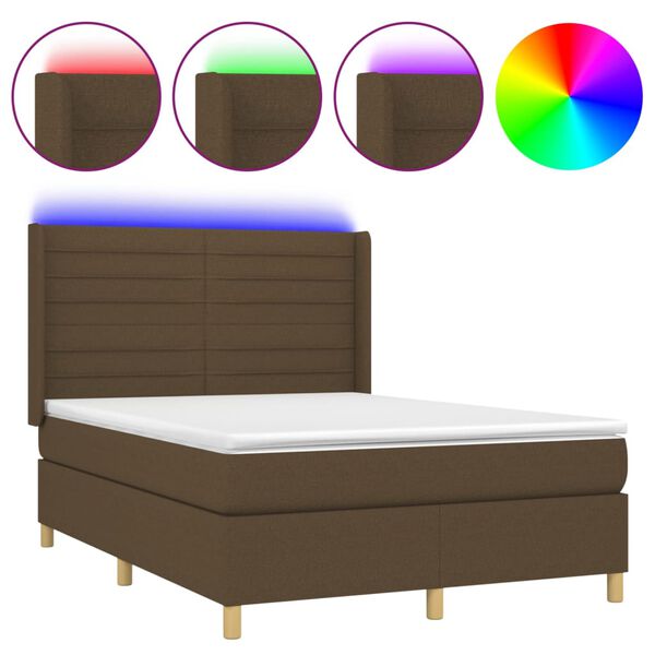 vidaXL Krevet box spring s madracem LED tamnosmeđi 140x190 cm tkanina