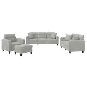 vidaXL 4-dijelni set sofa s jastucima svjetlosivi od mikrovlakana