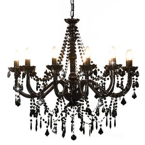vidaXL Luster s perlama crni 12 žarulja E14
