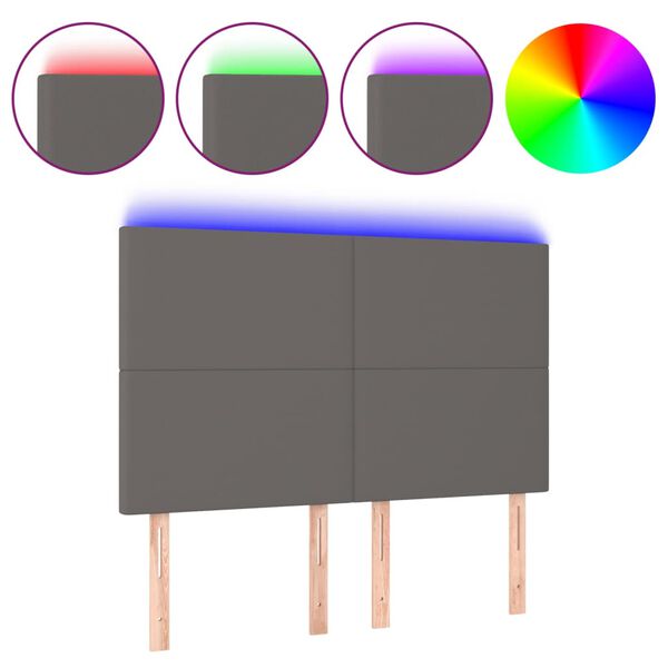 vidaXL LED uzglavlje sivo 144x5x118/128 cm od umjetne kože