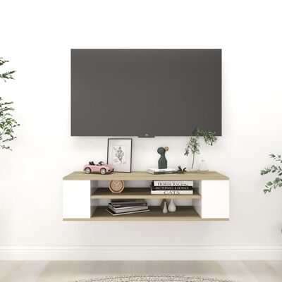 vidaXL Viseći TV ormarić bijeli i boja hrasta 100x30x26,5 cm drveni