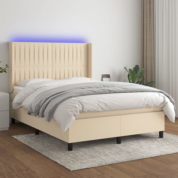 vidaXL Krevet box spring s madracem LED krem 140x190 cm od tkanine