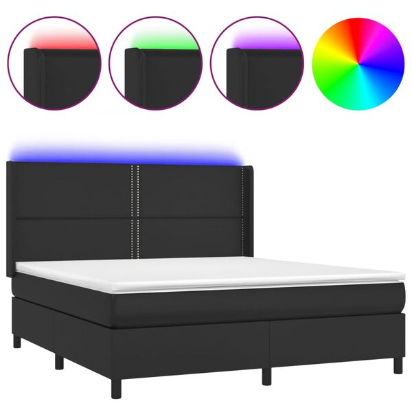 vidaXL Krevet box spring s madracem LED crni 180x200cm od umjetne kože