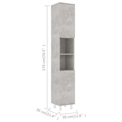vidaXL Kupaonski ormarić boja betona 30x30x179 cm konstruirano drvo