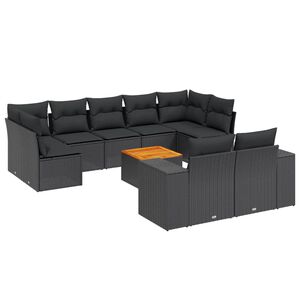 vidaXL 10-dijelni set vrtnih sofa s jastucima crni od poliratana