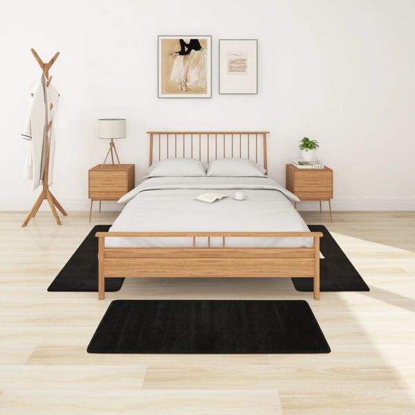 vidaXL Tepisi za spavaću sobu čupavi s visokim vlaknima 3 kom crni