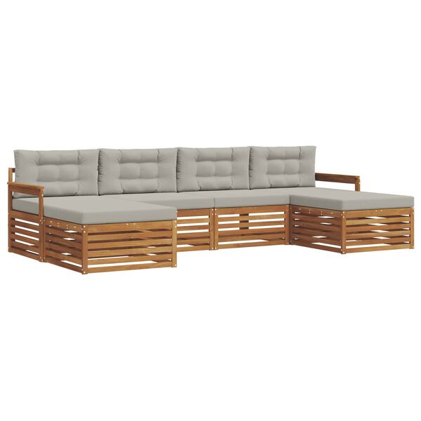 vidaXL Setovi sofa 6 pcs Prirodna i svijetlo siva Čvrsto drvo akacije