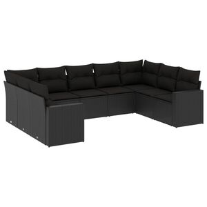 vidaXL 9-dijelni set vrtnih sofa s jastucima crni od poliratana