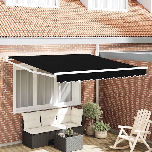 vidaXL Skrovita tenda Crna 350 x 250 cm Poliester i aluminij