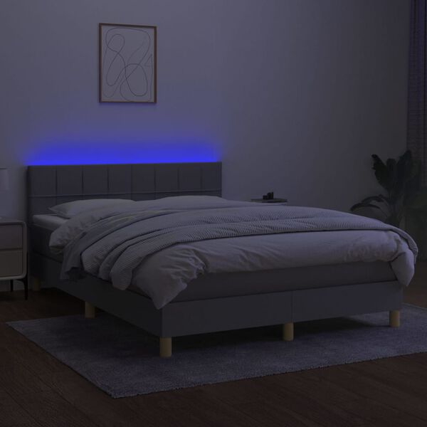 vidaXL Krevet box spring s madracem LED svjetlosivi 140x190 cm tkanina