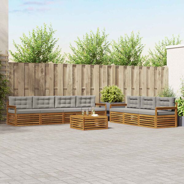 vidaXL Set vanjskih sofa s jastukom 8 pcs Prirodna i svijetlo siva