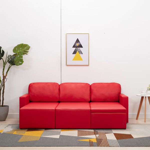 vidaXL Modularni trosjed na razvlačenje od umjetne kože crveni