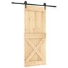 vidaXL Klizna vrata Prirodna i crna 85 x 210 cm Čvrsta borovina