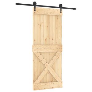 vidaXL Klizna vrata Prirodna i crna 85 x 210 cm Čvrsta borovina