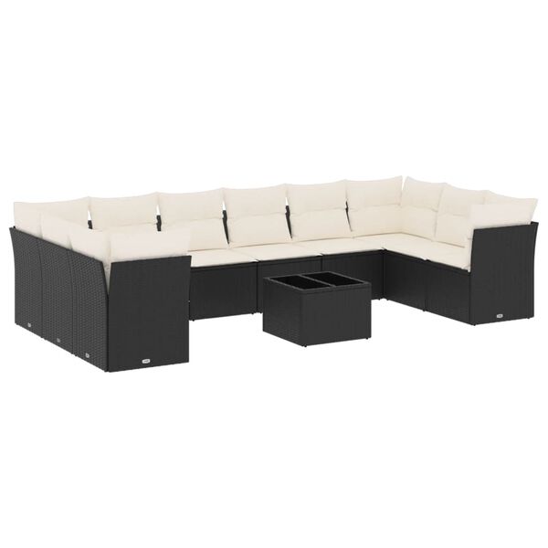 vidaXL 11-dijelni set vrtnih sofa od poliratana s jastucima crni