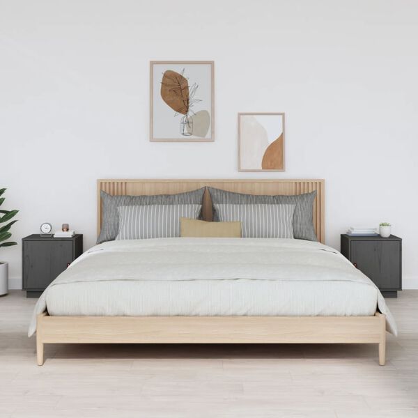 vidaXL Noćni ormarići 2 kom sivi 40 x 34 x 45 cm od masivne borovine
