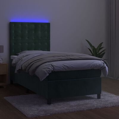 vidaXL Krevet box spring s madracem LED tamnozeleni 80 x 200 cm baršun