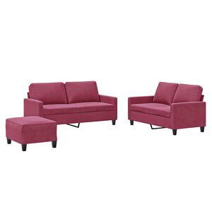 vidaXL 3-dijelni set sofa s jastucima crvena boja vina bar&scaron;unasti