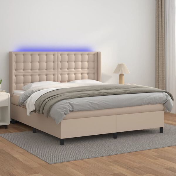 vidaXL Krevet box spring madrac LED cappuccino 160x200cm umjetna koža