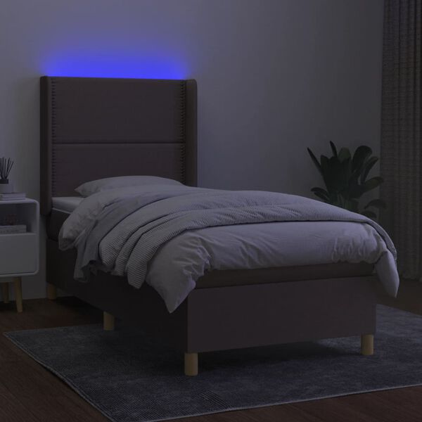 vidaXL Krevet box spring s madracem LED tamnosmeđi 90x200 cm tkanina