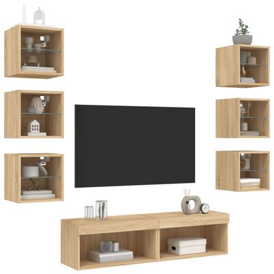 vidaXL 8-dijelni zidni TV elementi s LED svjetlima boja hrasta drveni