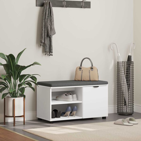 vidaXL Klupa za hodnik s jastukom Jednobojno Bijelo 80 x 38 x 46 cm